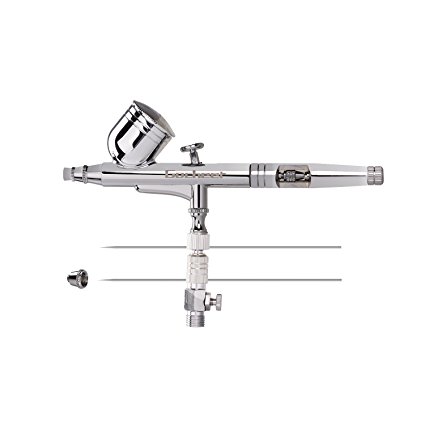 Gocheer High Precision Dual Action Gravity Feed Airbrush Set With 0.2 0.3 0.5mm Nozzles and 1/8"*1.8m Hose for Art Painting Tattoo Manicure Spray Model with Air Brush Cleaning Repair Tool