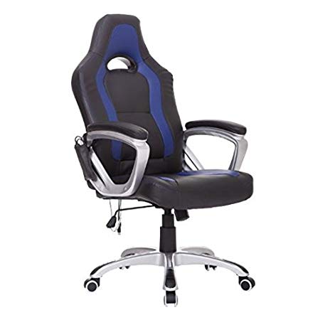 HomCom Race Car Style PU Leather Heated Massaging Office Chair - Blue