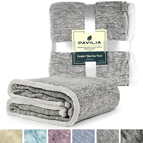Premium Melange Sherpa Throw Blanket by Pavilia | Super Soft, Cozy, Lightweight Microfiber, Modern, Reversible (60x80 inches, Light Gray)