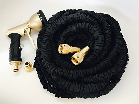 75 Feet Extra Durable Expandable Garden Water Hose Triple Latex Core Flexible Expandable Hose and Free 9-function Sprayer Value 1699 Included with All Solid Brass Connector Fittings Black