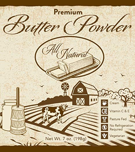 Premium Butter Powder, All Natural, Made From Real Cream, No Refrigeration Needed, Pasture Fed Cows, Vegetarian, 7 Ounce