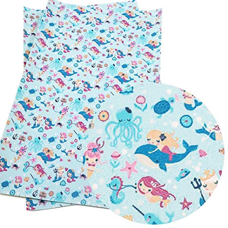 Synthetic Leather Fabric Mermaid Fish Animal Pattern Printed Leather Sheets 1PC 20'' x 27'' (50cmx70cm) for Hair Bows Jewelry Bag Making Sewing Decorations (Design A)