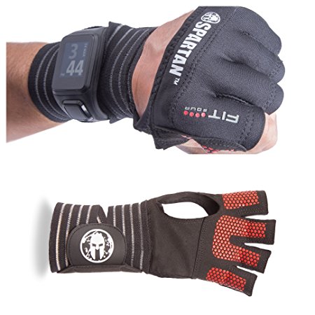 Spartan OCR Slit Grip Gloves by Fit Four | Offical Glove of Spartan Race | Obstacle Course Racing & Mud Run Hand Protection | Wrist Support With Slit for Fitness Watch