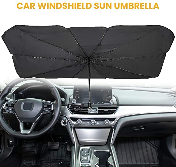 JoyTutus Car Windshield Sun Shade Umbrella, Car Umbrella for Windshield Sun Protection, Foldable Car Sun Umbrella Block UV, Easy to Use/Store, Keep Your car Cool, 56 inch x 31 inch