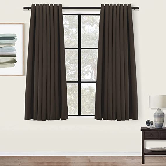 INOVADAY 100% Blackout Curtains 63 Inch Length 2 Panels Set for Bedroom Living Room Grommet Top Black Out Window Drapes Room Darkening Curtains - Chocolate, W50 x L63