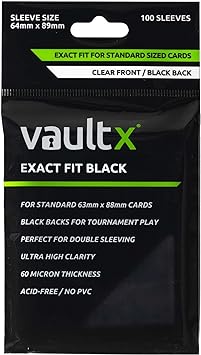 Vault X Black Exact Fit Trading Card Sleeves - High Clarity Perfect Fit Inner Sleeves with Black Backs for Competitive Tournament TCG Play (100 Pack)