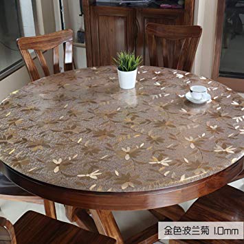 Nclon Clear Pvc Table Protector Tablecloth, Plastic Vinyl Wipeable Round Waterproof Dining Table cover, Desk Mat Pad Round-G1.0mm diameter 110cm