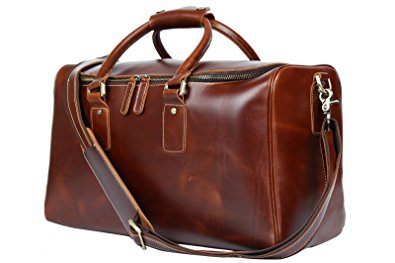 Baigio Men's Genuine Leather Weekend Travel Duffel Overnight Shoulder Bag Gym Bags