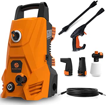 SUNPOW Pressure Washer, High Portable Water Power Washer 1500 Watt ,135 Bar(Max) , Flow 300 L / H Jet Wash with 2 Nozzles, Hoses, for Homes, Cars, Decks, Driveways, Patios