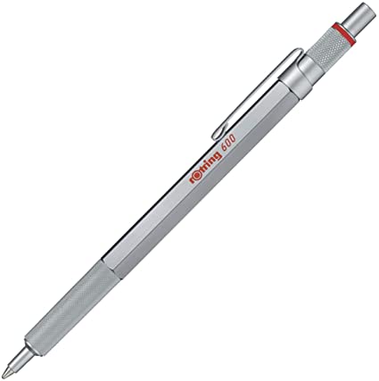 rOtring 600 Ballpoint Pen, Medium Point, Blue Ink, Silver Barrel, Refillable