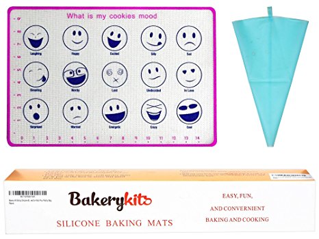 Quality Time with your kid's, Bakery Kit Emoji Silicone Baking Mat: 16 by 10 Inch Non-Stick Liner for Bake Pans, Rolling, Cooling, or Decorating, Geared for Family best time   Bonus Silicon Pastry Bag