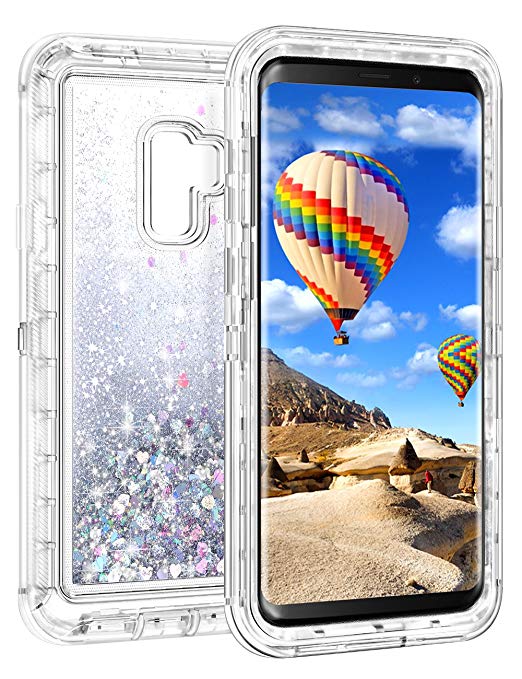 Coolden Samsung Galaxy S9 Plus Case, Luxury Floating Glitter Case Sparkle Bling Quicksand Liquid Cover Clear Shockproof Bumper Dual Layer Anti-Drop PC Frame   TPU Back for Galaxy S9   Plus, Silver