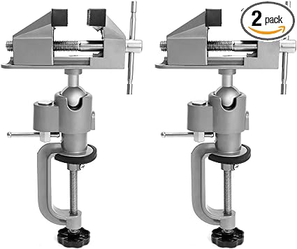 QWORK 3" Universal Tabletop Clamp Vice Tilts Rotate 360°, 2 Pack Portable Work Bench Vise for Drilling, Woodworking,Jewelry Making, Mental working