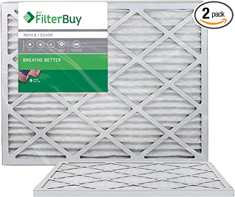 FilterBuy 22x24x1 MERV 8 Pleated AC Furnace Air Filter, (Pack of 2 Filters), 22x24x1 – Silver