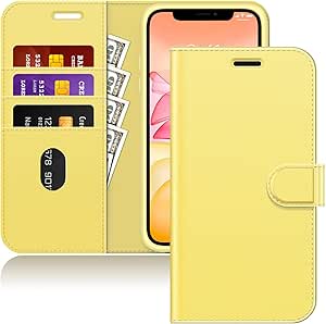 JETech Coque Portefeuille pour iPhone 11 6,1 Pouces, Etui en Cuir PU avec Couverture à Rabat Magnétique Antichoc avec Porte-Cartes et Fonction de Support (Jaune)