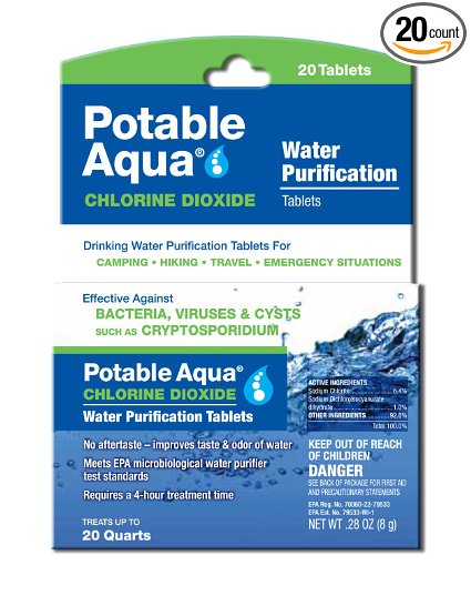 Potable Aqua Chlorine Dioxide Tablets 20 Tablets