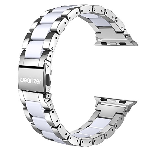 For Apple Watch Bands, Wearlizer Fashion Metal Wristbands Replacement iWatch Stainless Steel Strap for Apple Watch Series 1, Series 2, Sport, Edition---38mm Silver   White