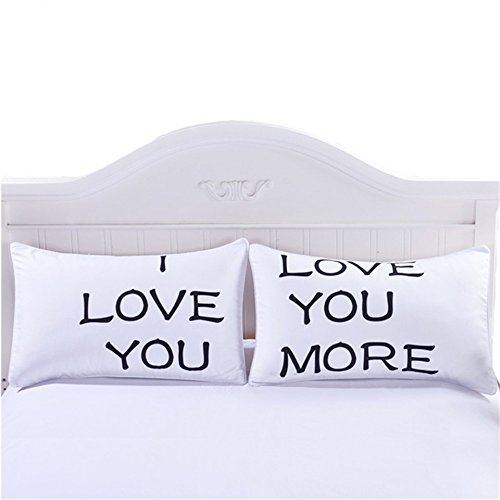 popeven Pillowcases Queen Size Decorative Love You & Love You More Pillow Case Covers Romantic Wedding Valentine's Gift 20 x 30