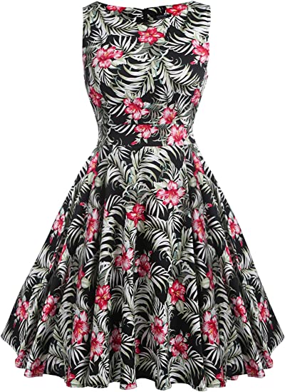 ACEVOG Cocktail Dress 1950's Floral Vintage Party Dress Plus Size