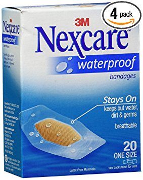 Nexcare Waterproof Bandages, Seals Out Water, Dirt, Germs, Ideal for Sports and Exposure to Water, One Size, 20 Count ( Pack Of 4 )