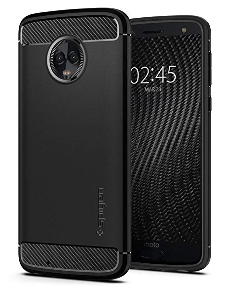 Spigen Rugged Armor Moto G6 Case with Flexible and Durable Shock Absorption with Carbon Fiber Design for Motorola Moto G6 (2018) - Black