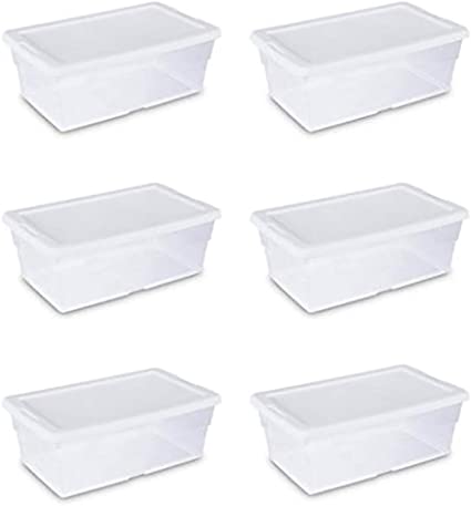 STERILITE 16428012 6 Quart/5.7 Liter Storage Box, White Lid with Clear Base (Pack of 6)