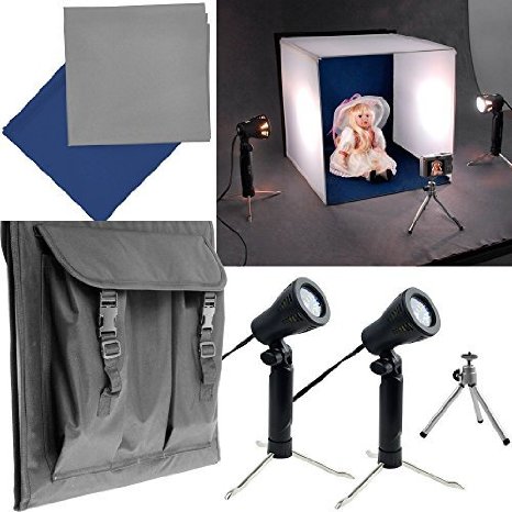{Make Your Own Home Studio} Studio Photography Lighting Table Top Square Tent Kit Includes: 16" Tent   2 Tabletop Lights   Blue & Grey Color Backdrop   Tripod