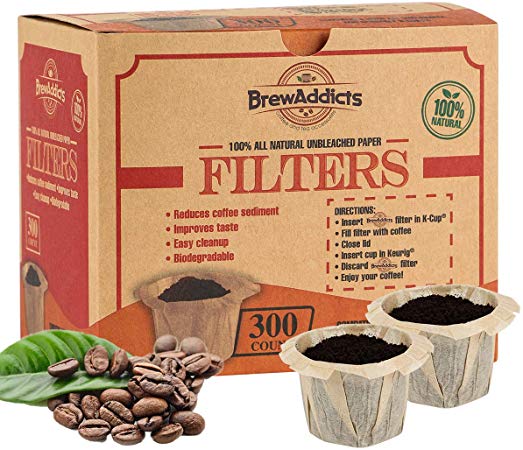 Brew Addicts Disposable K-cup Paper Coffee Filters | All-Natural & Unbleached Coffee Filter for Keurig Single Serve | Perfect Size & Quantity | 300 Count