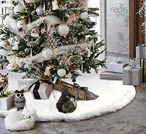 NIGHT-GRING 48 inches Faux Fur Christmas Tree Skirt Snowy White Tree Skirt for Christmas Decorations