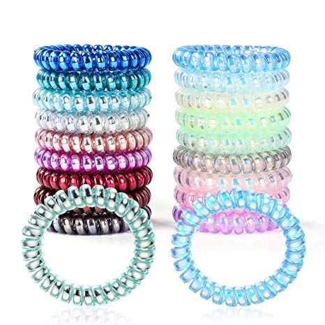 18 Pcs Spiral Hair Ties, Plastic Hair Ties Spiral No Crease and Colorful Phone Cord Hair Tie, Traceless Spiral Hair Ties for Women and Girls