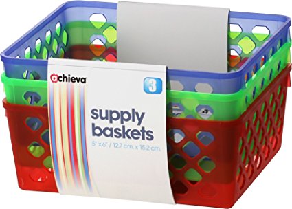 Officemate OIC Achieva Medium Supply Baskets, Pack of 3, Comes in Assorted Colors (26203)