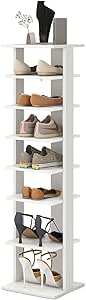 COSTWAY 8-Tier Vertical Shoe Rack, Tall Narrow Shoe Storage Organizer with Removable Shelf for Boots, Anti-tipping Kit, Space-saving Shoe Stand with for Small Place, Entryway (White)