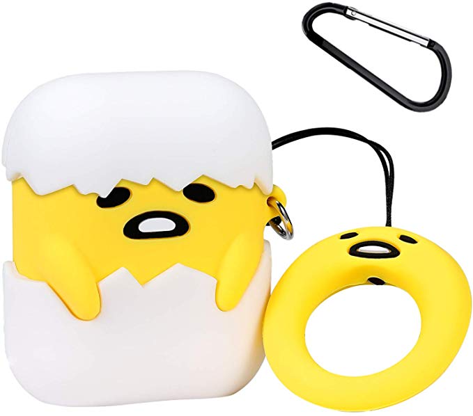 Coralogo Compatible with Airpods 1/2 Cute Case,3D Cartoon Character Silicone Airpod Designer Skin Kawaii Funny Fun Cool Keychain Ring Design Cover Air pod Cases for Kids Teens Girls Boys(Yellow Egg)
