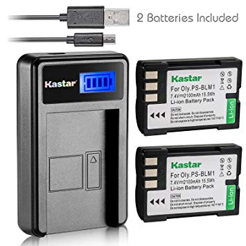 Kastar Battery (X2) & LCD Slim USB Charger for Olympus BLM-1, BLM-01, PS-BLM1 and Olympus C-5060, C-7070, C-8080, E-1, E-3, E-30, E-520, EVOLT E-300, E-330, E-500, E-510 Camera