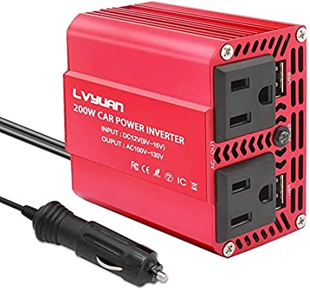 LVYUAN 200W Power Inverter DC 12V to 110V AC Car Inverter Converter with 3.1A Dual USB Car Adapter