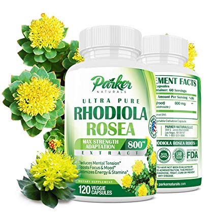 Rhodiola Rosea Maximum Strength 800mg, 120 Veggie Capsules with Rosavins & Salidroside. Reduces Stress, Tension, Anxiety. Improves Focus & Mood. Greater Energy & Stamina. Made in USA