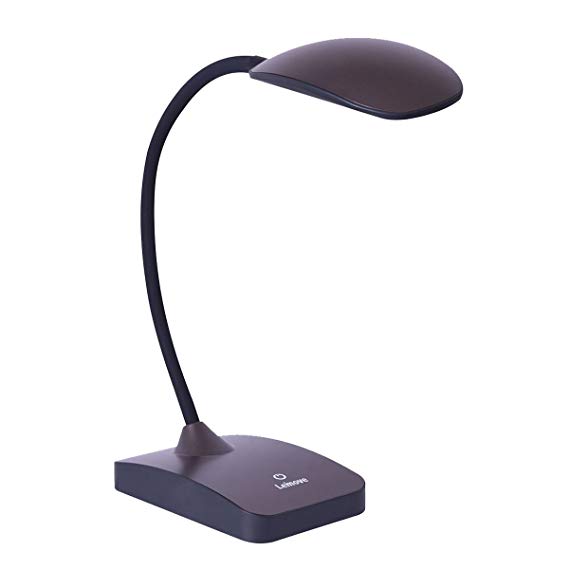Leimove LED Desk Lamp Polarizing Table Lamp Eye-Caring Reading Lamp 3 Modes Dimmable Office Lamp with USB Charging Port for Office Bedroom Kids (Brown)