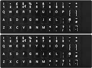 2PCS English Keyboard Stickers, UK-English Keyboard Letters Replacement Sticker with White Font on Black Background for Laptop Desktop Computer, Matte British Keyboard Alphabet Sticker