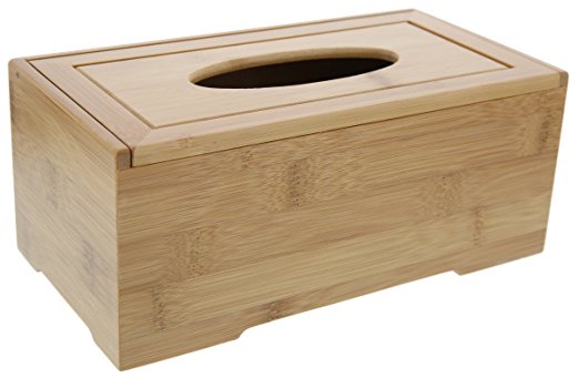 Bamboo Tissue Box Cover - Holds Most Rectangular Tissue Boxes, Modern Look and Finish - Wood Carved Design - 9.45 x 4.92 x 3.74 Inches