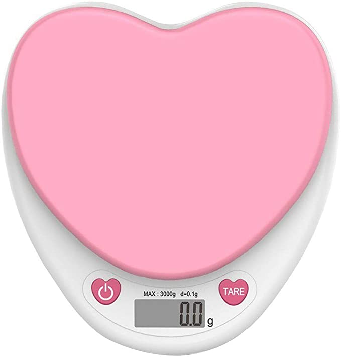 Unionm Kitchen Scale, Food Scale, High Precision 3kg/0.1g Electronic LCD Weighing Kitchen Scales Digital Food Luggage Scale with Tape Measure Weight Scale for Kitchen Food Cooking Baking (Pink)