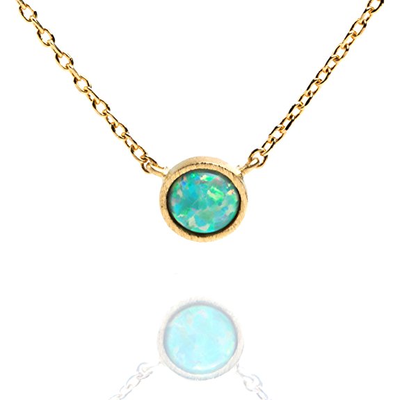 PAVOI 14K Gold Plated Round Bezel Set Pink/White/Green/Blue Created Opal Necklace 16-18"