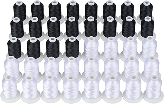 Simthread 40 Snap Lock Spools of Polyester Embroidery Machine Thread - 20 White   20 Black 800Yards Each Locking Base for Brother Embroidery and Sewing Machines