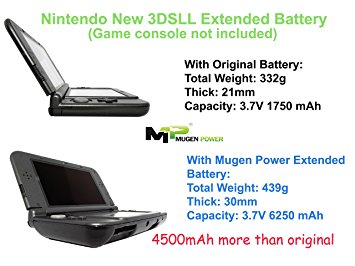 Mugen Power - New Nintendo 3DSLL (Japan) / 3DSXL(USA & Europe) 6250mAh Extended Battery 8-12 play time hours no console included(New Black Cover)