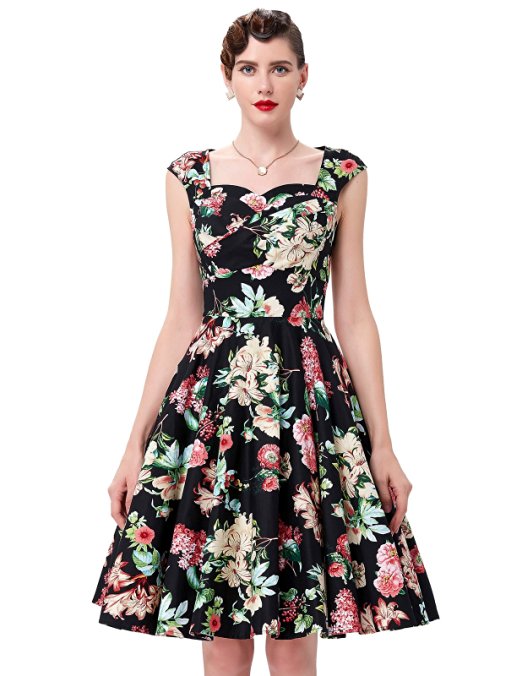 50s Style Vintage Dresses Sweetheart Neck BP105 (Multi-Colored)