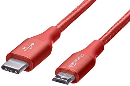 AmazonBasics Double Braided Nylon USB Type-C to Micro-B 2.0 Male Charging Cable | 3 feet, Red