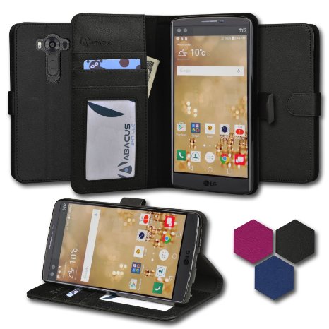 LG V10 Case, Abacus24-7 Leather Wallet with Flip Cover and Stand, Black
