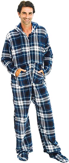 Alexander Del Rossa Men's Warm Fleece One Piece Footed Pajamas, Adult Onesie with Hood