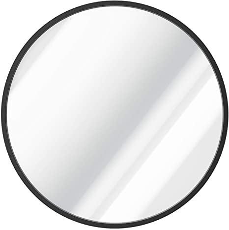 SHINESTAR 24” Round Mirror with Metal Frame, Modern Black Circle Mirror for Wall, Bathroom, Home Decor