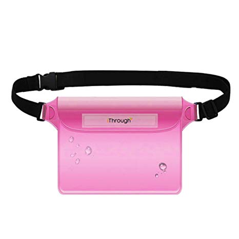Universal Waterproof Case, iThrough Dry Bag 32ft (10m) with Waist Strap Waterproof Phone Pouch/Waterproof Bag Full Protection for Boating Swimming Snorkeling Kayaking Beach Pool Water Parks(Pink)