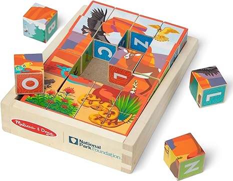 Melissa & Doug National Parks Alphabet & Animals 24-Piece Cube Puzzle (Everglades, Arches, Yellowstone) - Toddlers Puzzle and Blocks Educational Toy, Alphabet Letters, for Girls and for Boys Ages 2